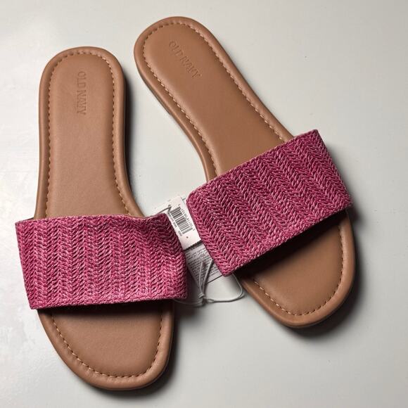 Old Navy Women's Low Heel Slide Sandals Rafia Crafted Polarized Pink Sz 9 NWT - Picture 1 of 7